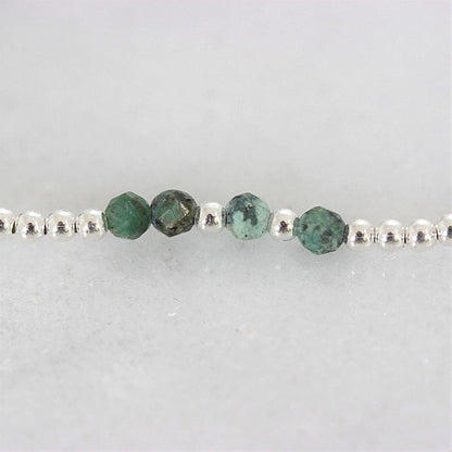 Sterling Silver 2 x 3mm Small Bead Balls & Turquoise 17.5cm Stretch Bracelet - STERLING SILVER DESIGNS