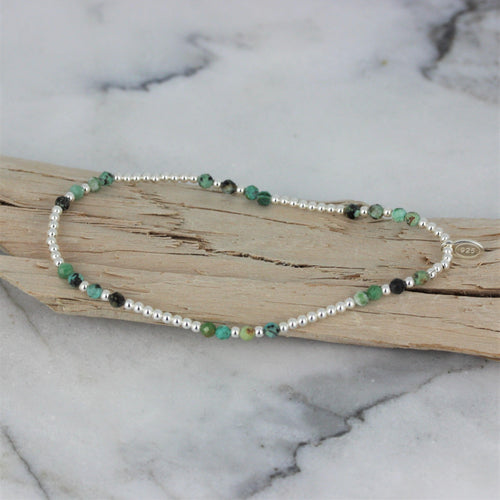 Sterling Silver 2 x 3mm Small Bead Balls & Turquoise 17.5cm Stretch Bracelet - STERLING SILVER DESIGNS